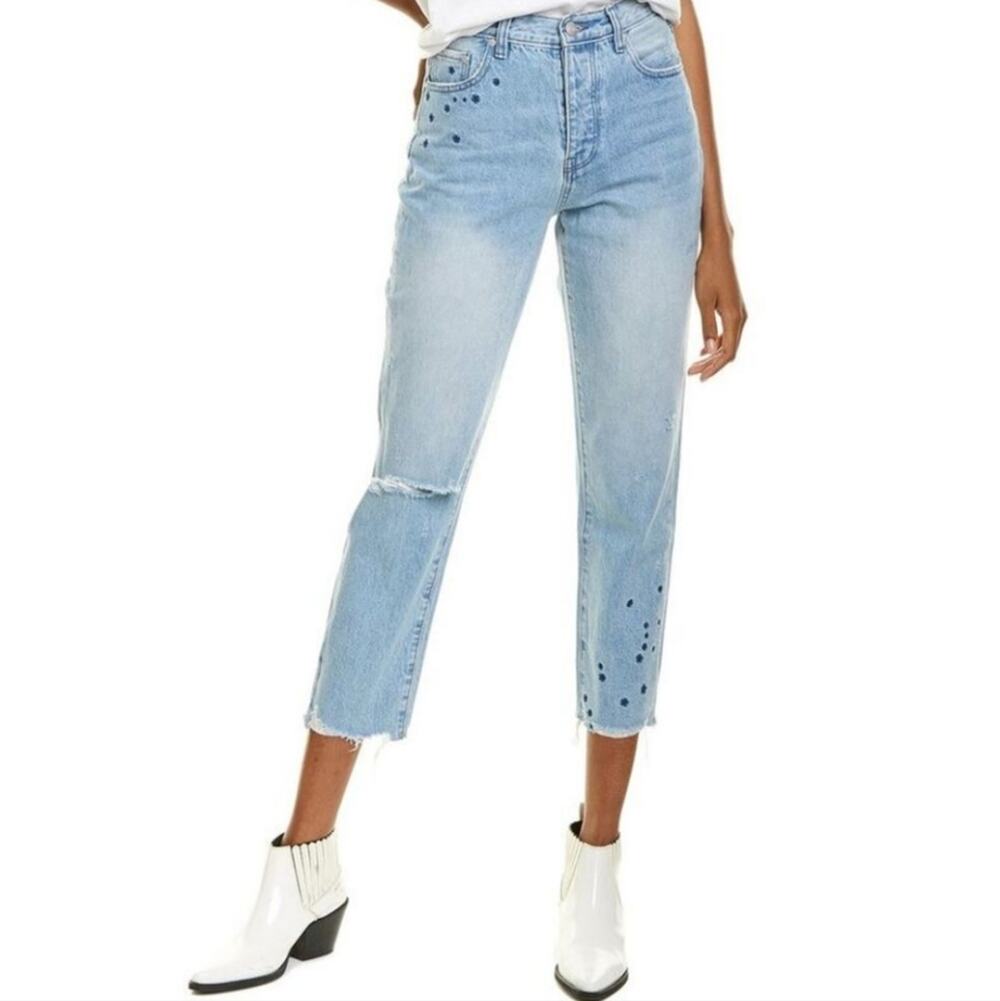 Neon Blonde Siren Starstruck High Waist Straight Leg Star Jeans NWT 27 Revolve